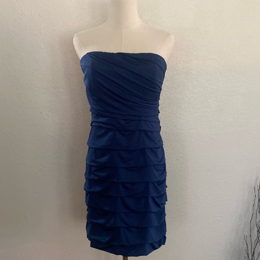 Strapless Navy Ruffle Layer Cocktail Dress